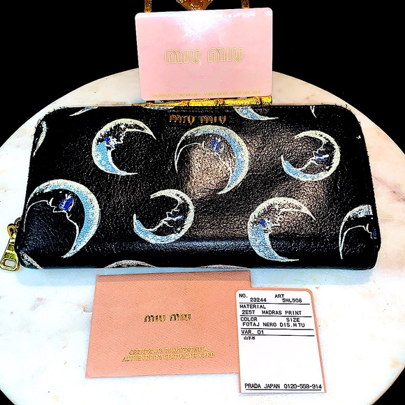 MIU MIU ZIPPY WALLET ART MADRES PRINT NERO MOONS CRESCENT MOON - Picture 7 of 14